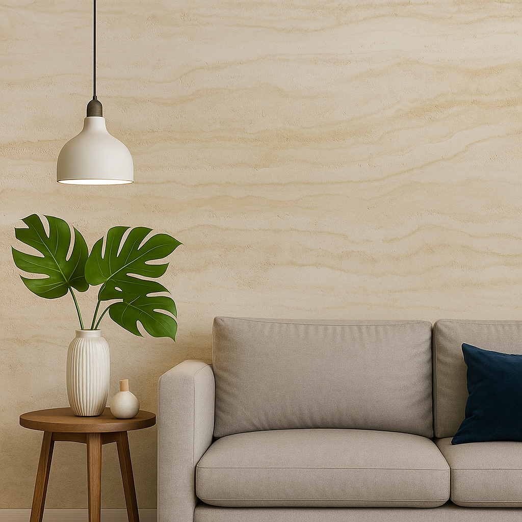 Panneau Mural Souple en Pierre Naturelle – Effet Travertin Sable Clair – 60×120 cm – Lot de 4 – Decopine – B01TB01