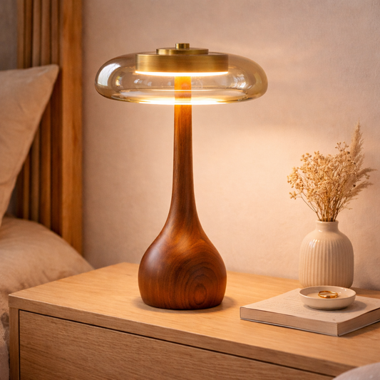 Lampe de Table Haute en Frêne & Verre Cognac – ÉLOISE02 – Decopine