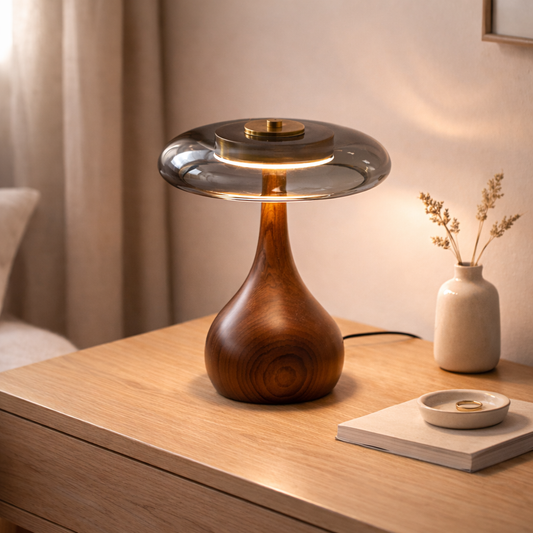 Lampe de Table en Frêne & Verre Fumé Gris – ÉLOISE01 – Decopine
