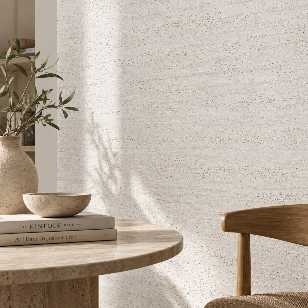 Self-Adhesive Travertine Effect Wallpaper – White - 60x280 cm