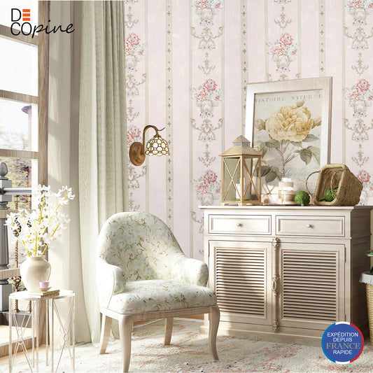 Papier Peint Intissé Ruban Royal – Rose Poudré – 0,53 x 10m