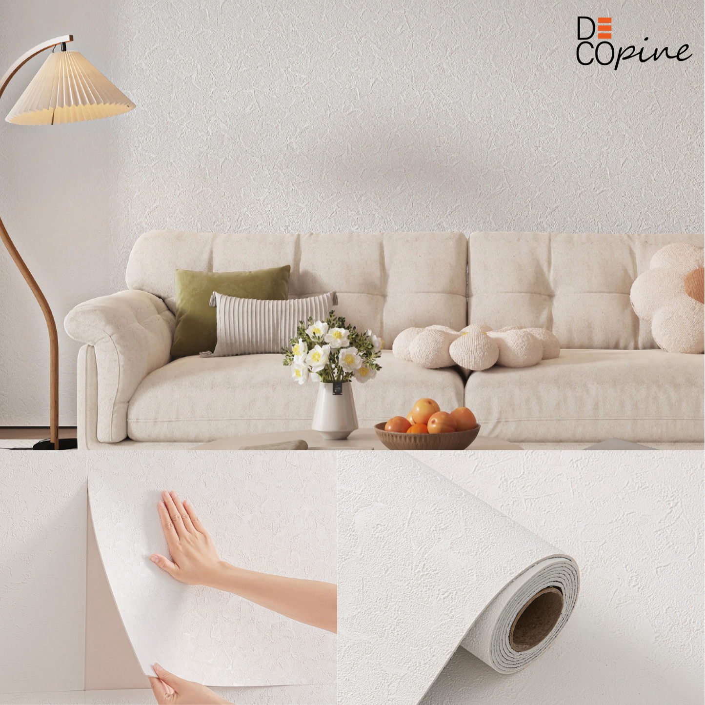 Papier Peint Auto-adhésif 3D – Relief Texturé Fin – Blanc – 60×280 cm