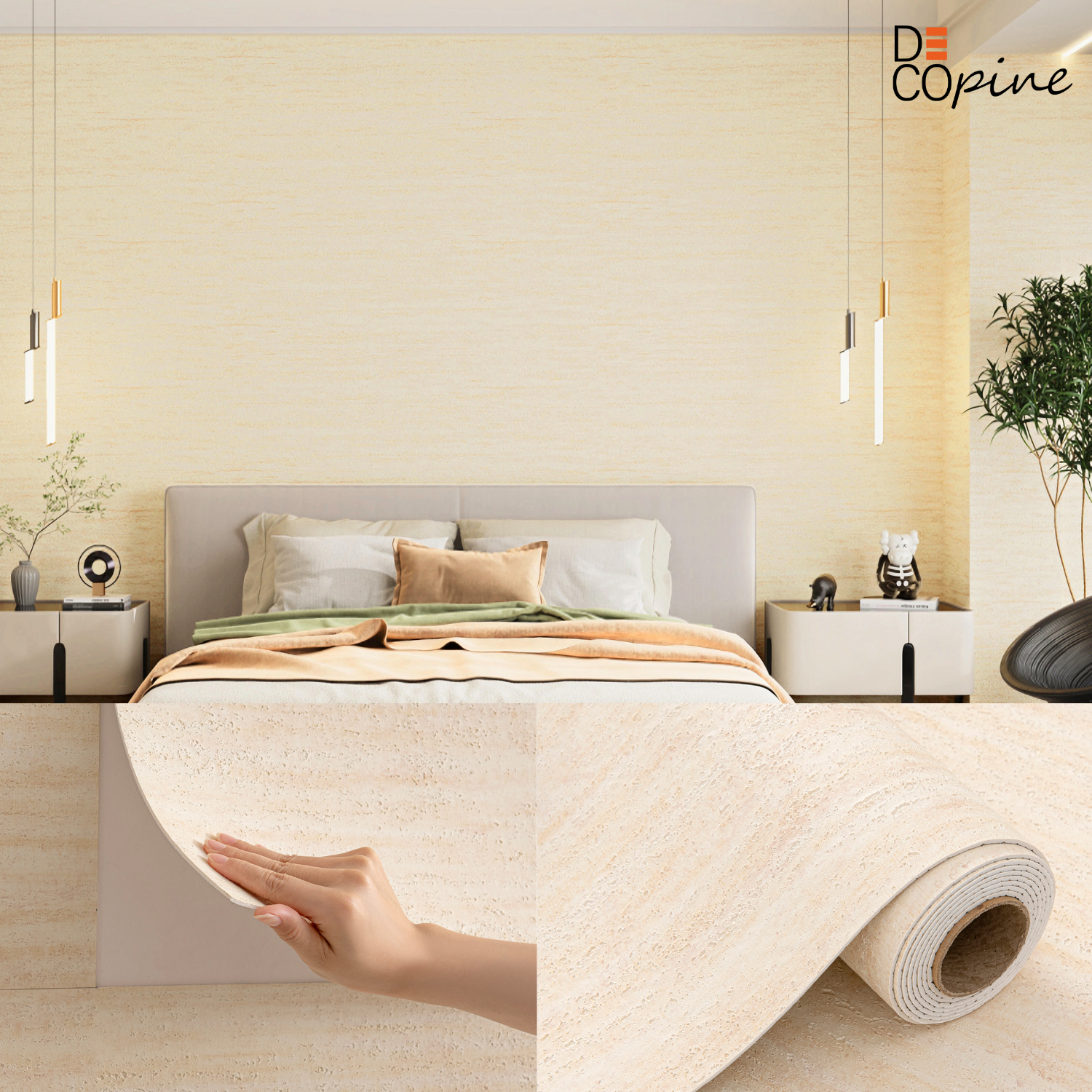 Papier Peint Auto-adhésif Effet Travertin – Beige Clair - 60x280 cm