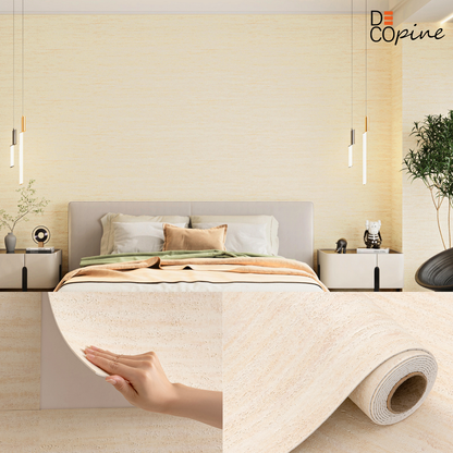 Papier Peint Auto-adhésif Effet Travertin – Beige Clair – 60×280 cm