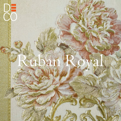 Decopine Papier Peint Intissé Ruban Royal – Rayures Dorées & Fleurs Classiques – Beige Doux – 0,53 x 10m – Sans Colle