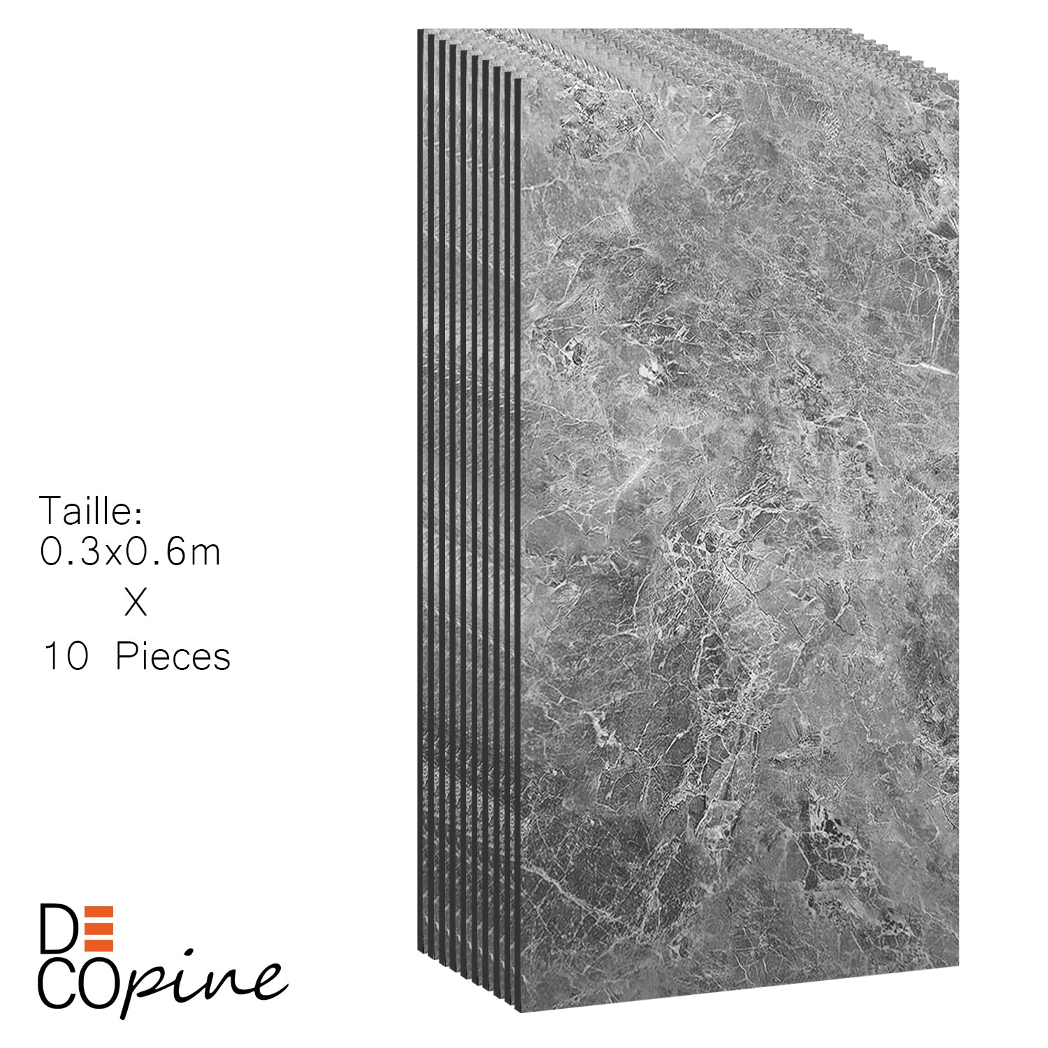 Decopine Tapete mit grauem Marmoreffekt, 0,3 m x 0,6 m (10er-Pack)