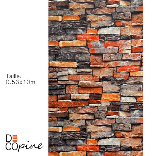 Papier Peint Effet Brique Industrielle – Rouge & Gris – 0,53 x 10m – Pose Facile