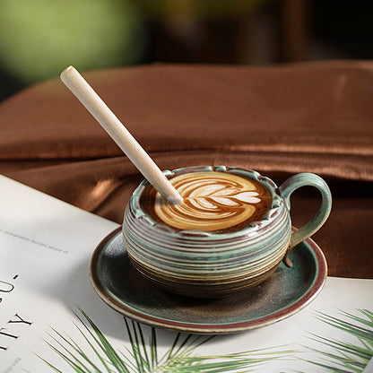 Tasse à Café avec Soucoupe et Cuillère – Collection Dégradé Vert (145 ml)