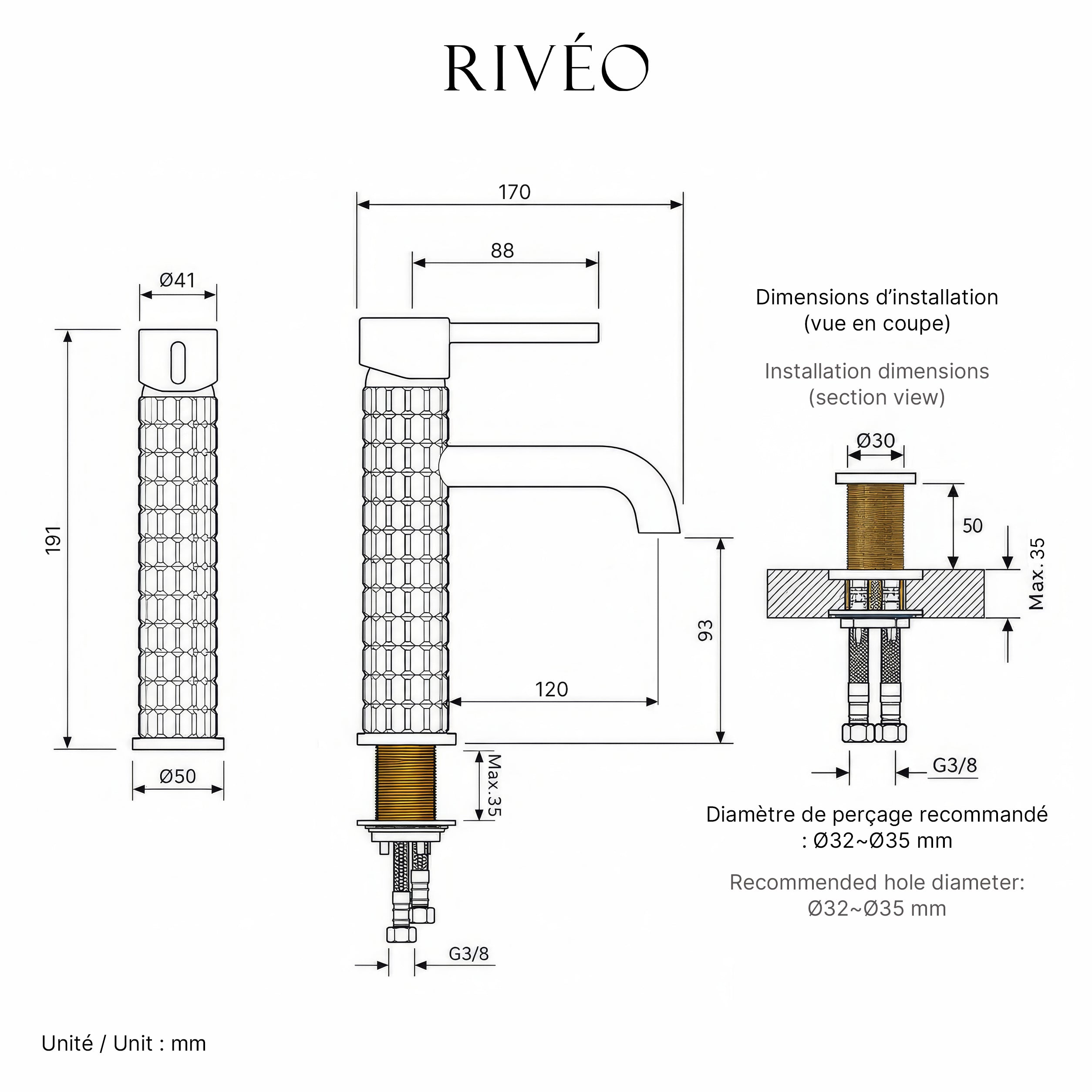 RIVÉO Matte Black Textured Basin Mixer Tap