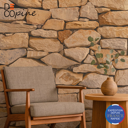 Natural Stone Effect Wallpaper – Beige and Brown Tones – 0.53 x 10m – Rustic Style