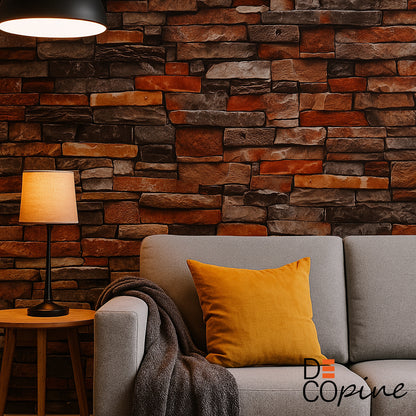 Tapete im Industrie-Ziegeleffekt – Rot &amp; Grau – 0,53 x 10 m – Einfach anzubringen