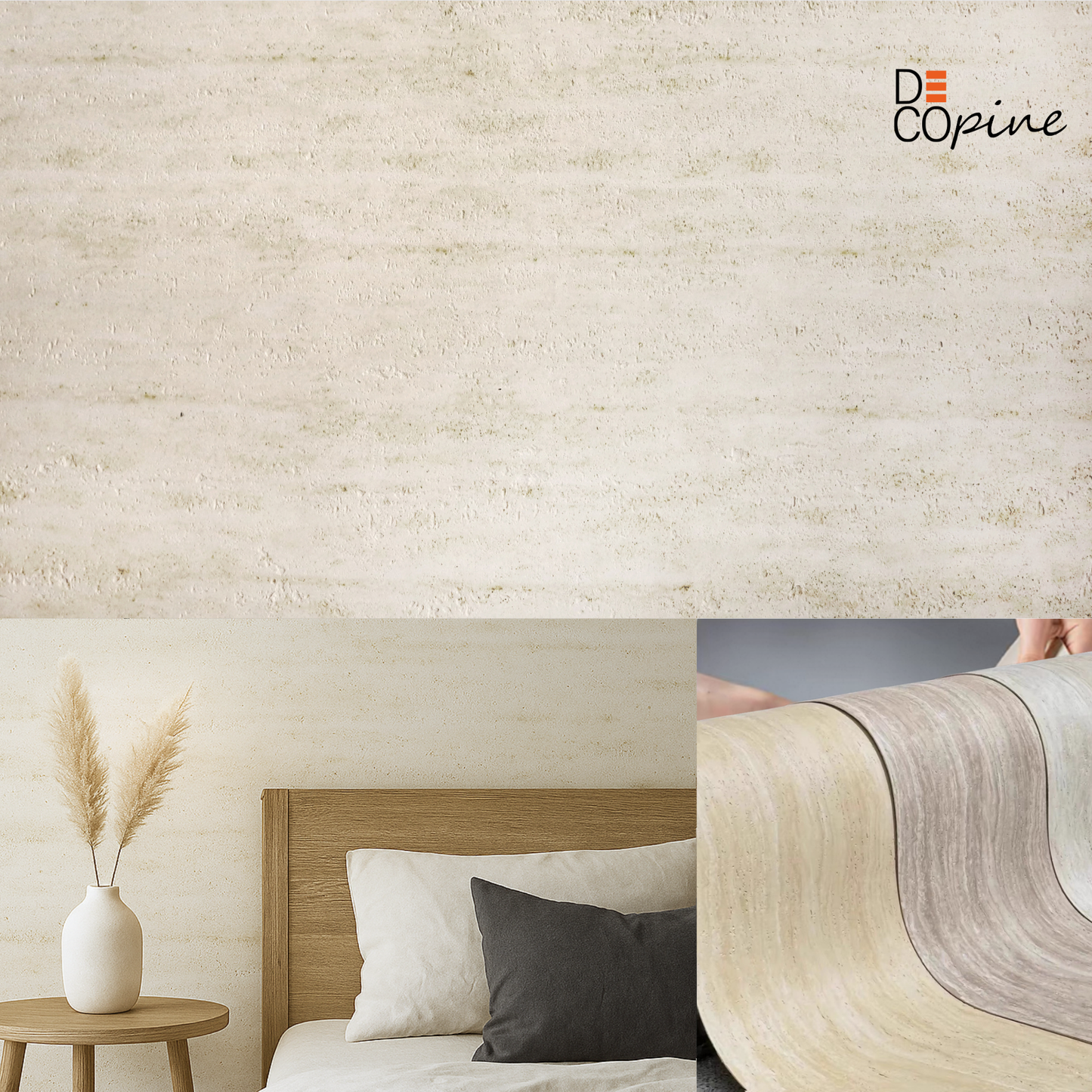 Panneau Mural Souple en Pierre Naturelle – Effet Travertin Clair – 60×120 cm – Lot de 4 – Decopine -B01TB03