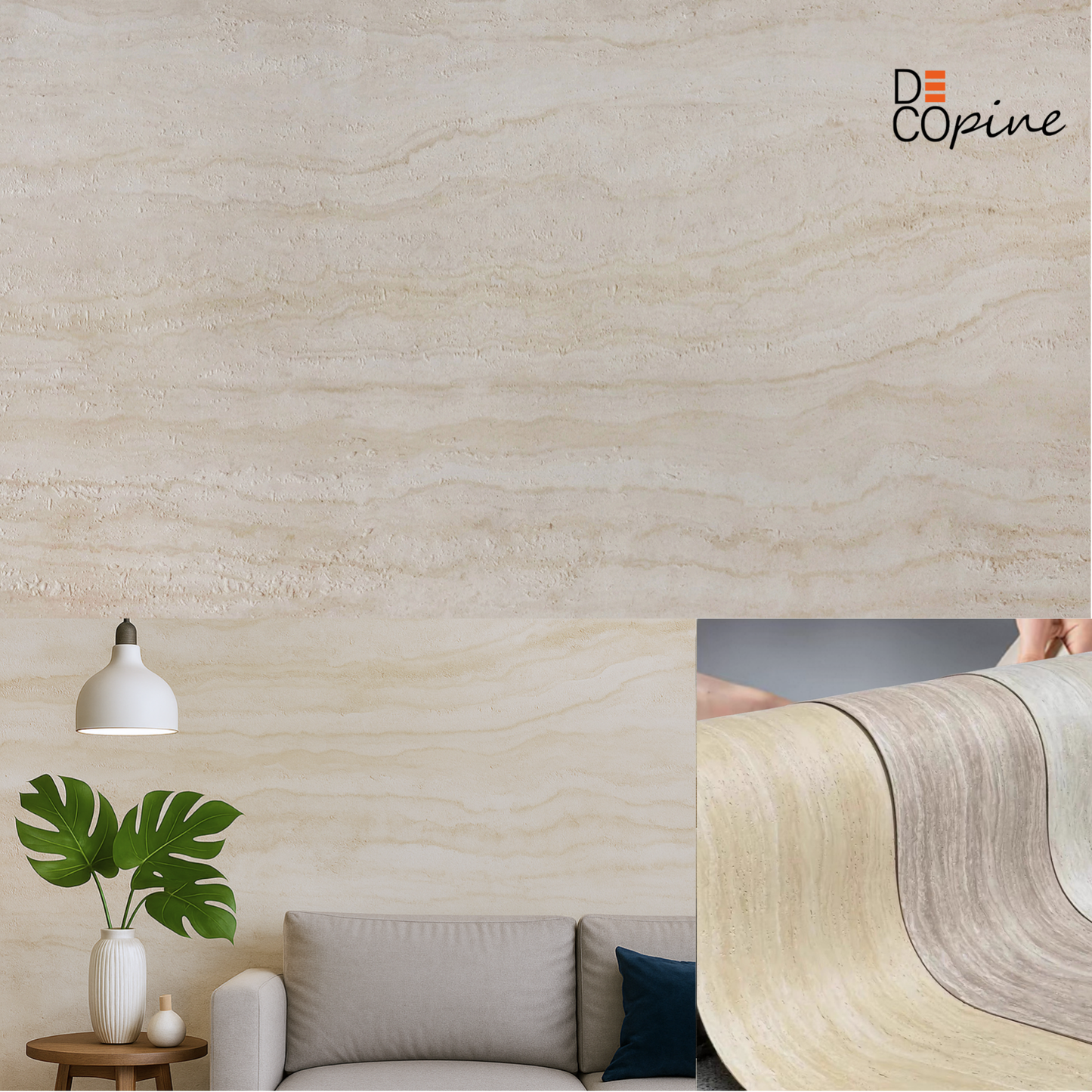 Panneau Mural Souple en Pierre Naturelle – Effet Travertin Sable Clair – 60×120 cm – Lot de 4 – B01TB01