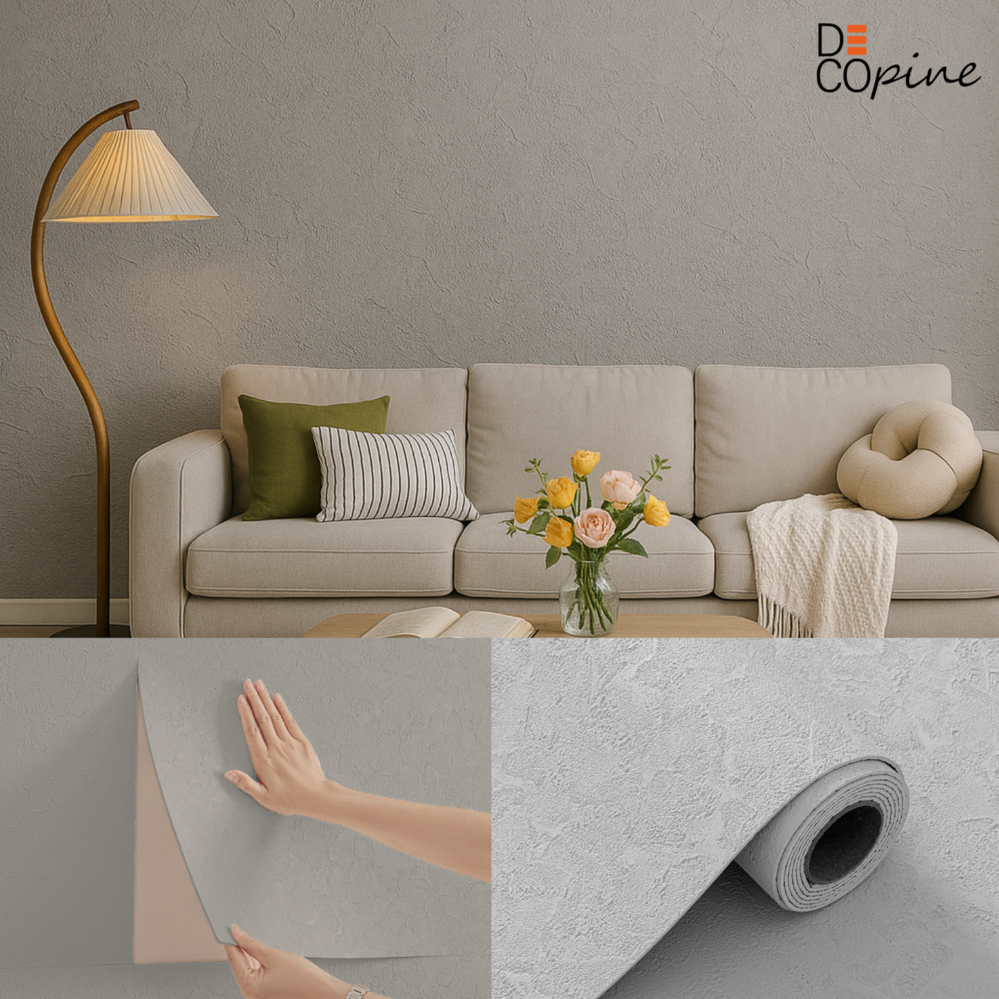 Papier Peint Auto-adhésif 3D – Relief Texturé Fin – Gris Clair – 60×280 cm