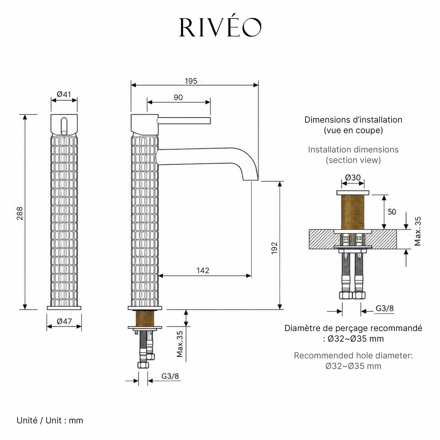 Mitigeur Vasque Haut Texturé Noir Mat RIVÉO