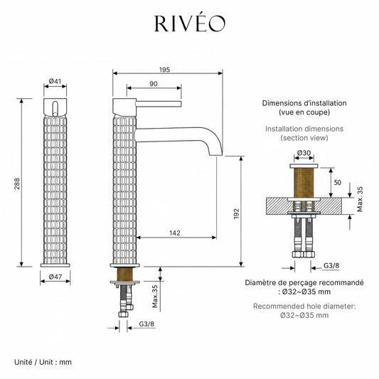 Mitigeur Vasque Haut Chromé Poli RIVÉO