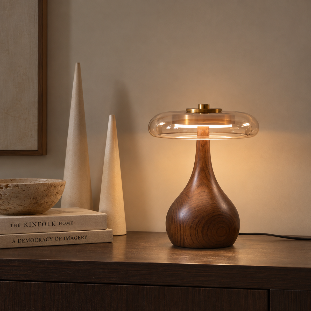 Lampe de Table en Frêne & Verre Cognac – ÉLOISE01 – Decopine (Disponible en précommande)