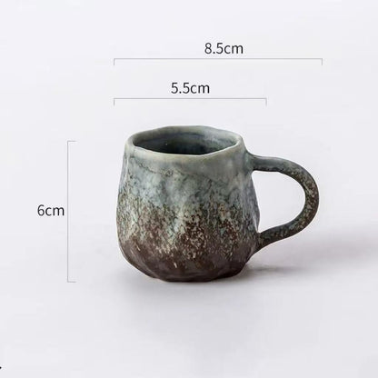 Tasse à espresso en céramique bleue – Artisanale – 90 ml – Style vintage