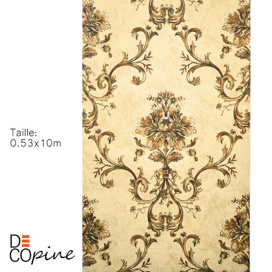 Papier Peint Intissé Maison d'Or – Décor Floral 3D Embossé – 0,53 x 10m – Sans Colle – Style Élégant