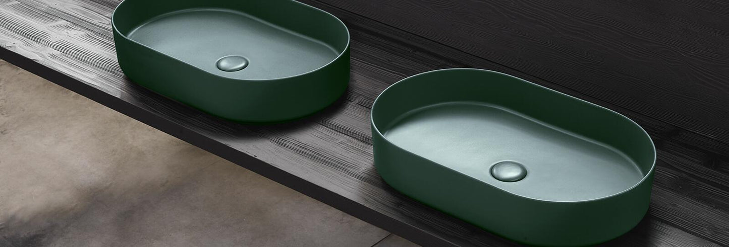 Lavabo ovale en céramique vert forêt