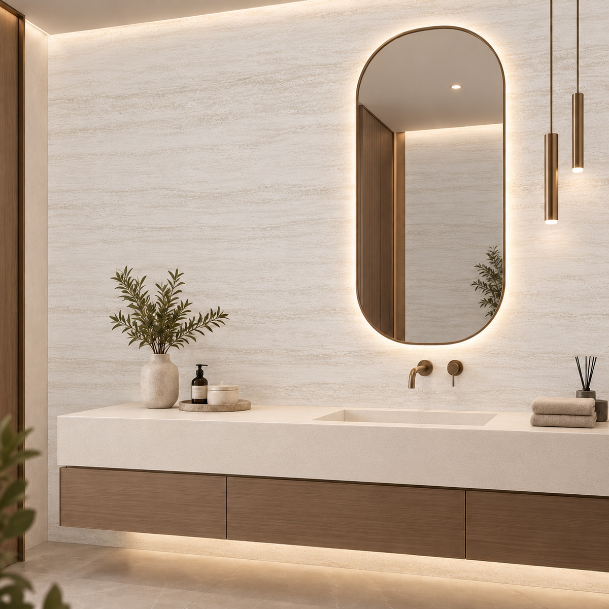 Panneau Mural Souple en Pierre Minérale – Travertin Torino – 60 × 120 cm – Lot de 4 – 2,88 m²