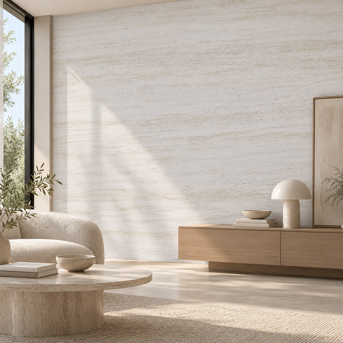Panneau Mural Souple en Pierre Minérale – Travertin Torino – 60 × 120 cm – Lot de 4 – 2,88 m²