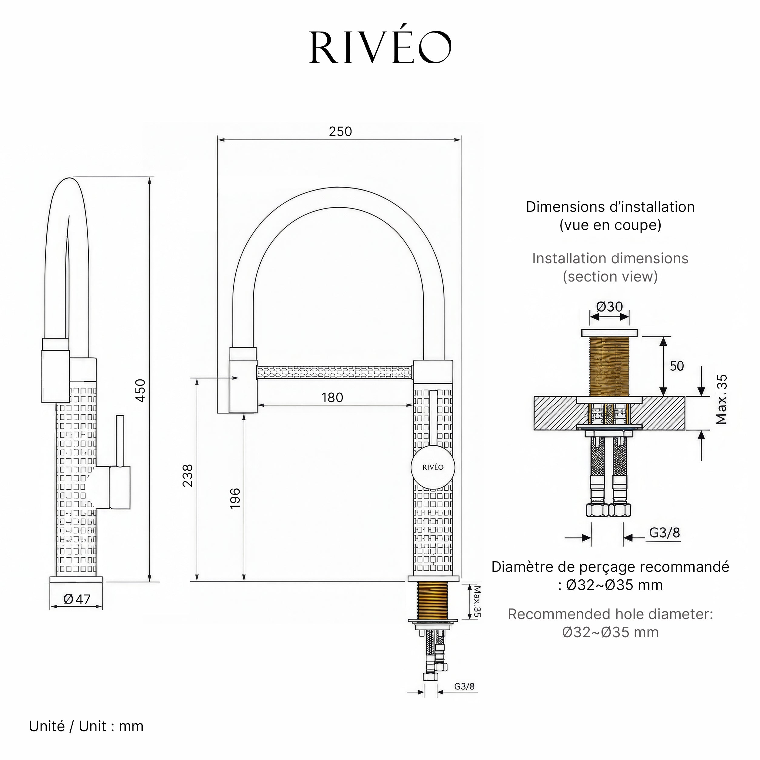RIVÉO Black Matt Textured Kitchen Mixer Tap