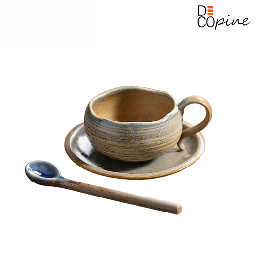 Tasse à Café avec Soucoupe et Cuillère – Collection Dégradé Jaune (145 ml)