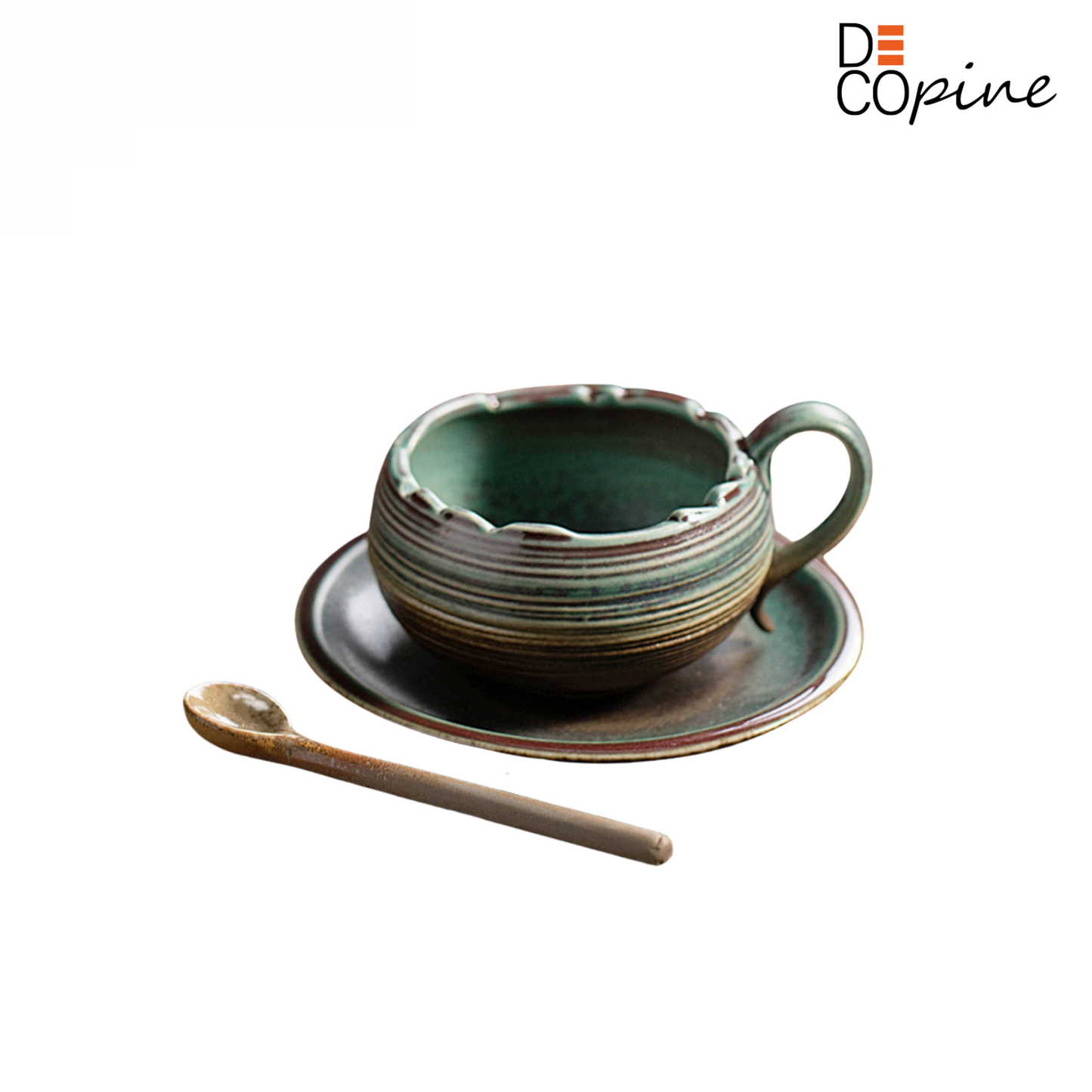 Tasse à Café avec Soucoupe et Cuillère – Collection Dégradé Vert (145 ml)