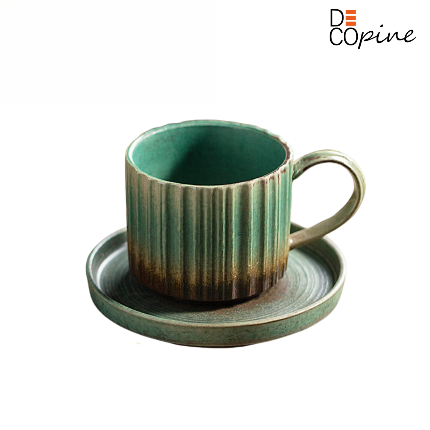 Tasse à Café avec Soucoupe – Collection Vert Paon (250 ml)