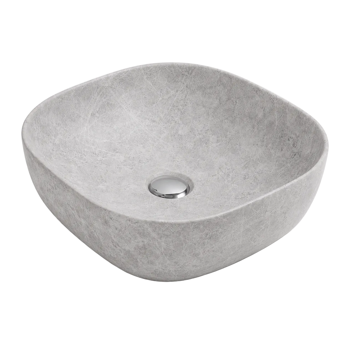 Vasque à Poser Carrée Arrondie Effet Pierre Grise RIVÉO – 410 × 410 mm – Avec Bonde
