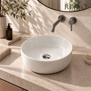 RIVÉO Beige Marble Effect Round Countertop Basin – 360 x 360 mm – With Drain