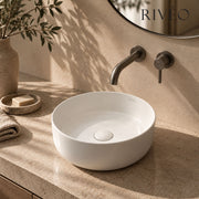 Vasque à Poser Ronde en Céramique Blanc Mat RIVÉO – 360 × 360 mm – Avec Bonde