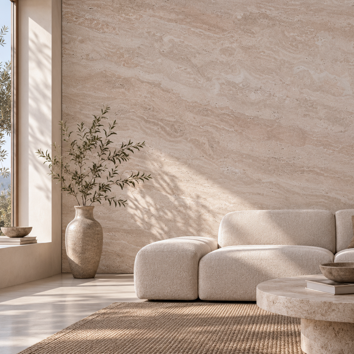 Panneau Mural Souple en Pierre Minérale – Travertin Milano – 60 × 120 cm – Lot de 4 – 2,88 m²