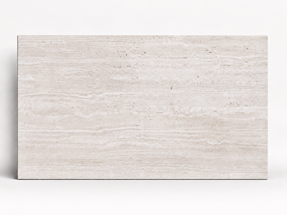 Panneau Mural Souple en Pierre Minérale – Travertin Perle – 60 × 120 cm – Lot de 4 – 2,88 m²