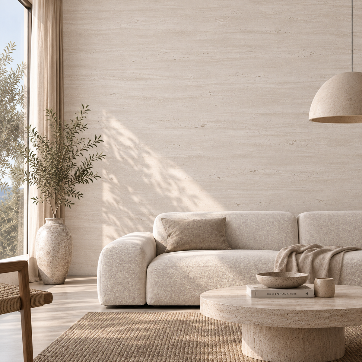Panneau Mural Souple en Pierre Minérale – Travertin Perle – 60 × 120 cm – Lot de 4 – 2,88 m²