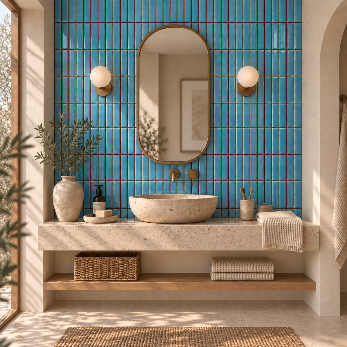 Mosaïque en Céramique Émaillée – Bleu Turquoise – 28,4 × 29,6 cm