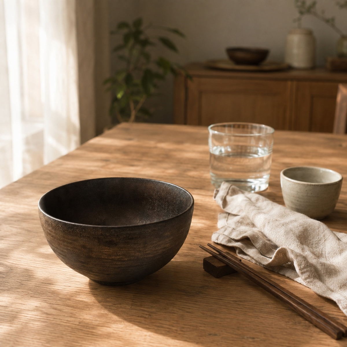Handcrafted black ceramic bowl with golden highlights – Ø 13.5 cm