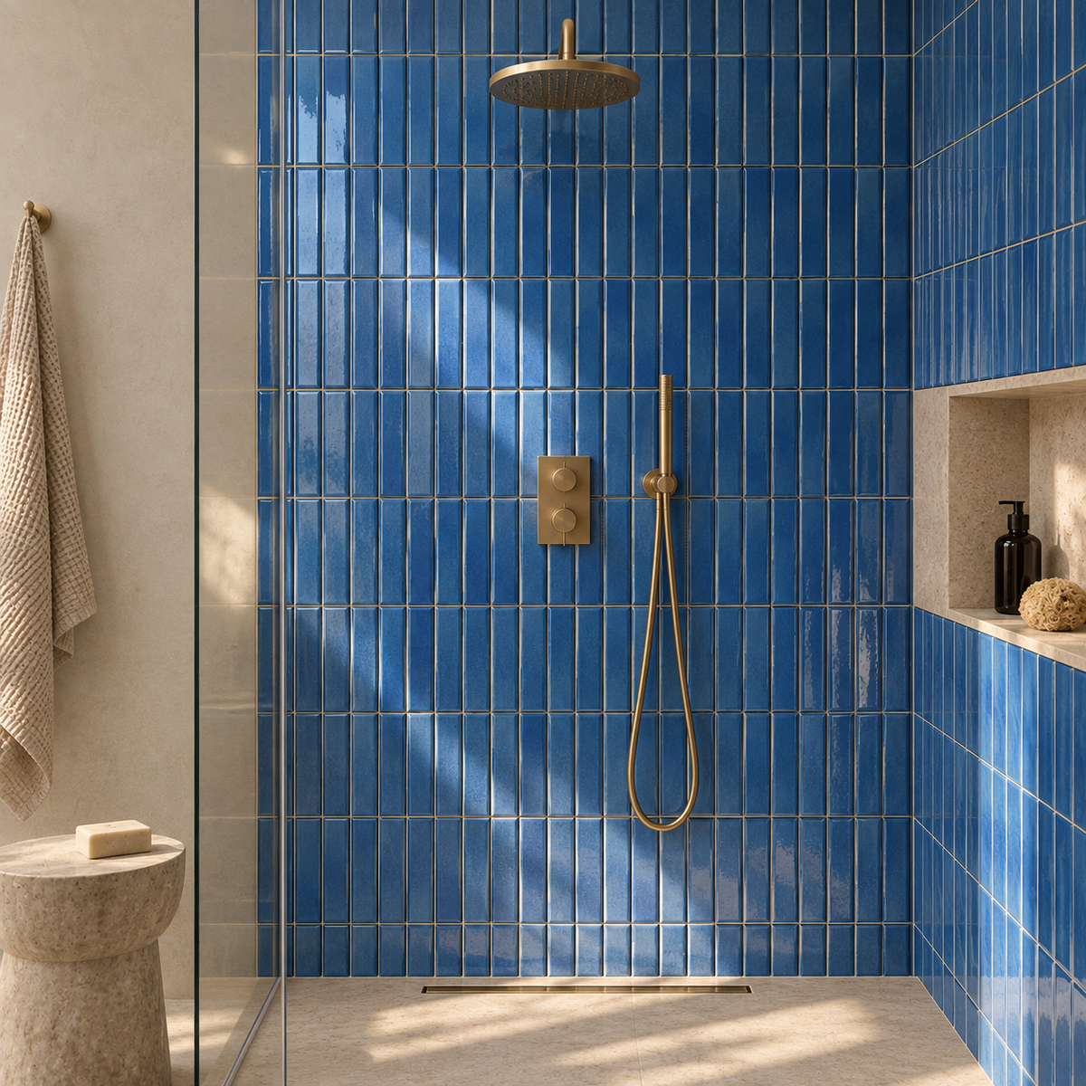 Mosaïque en Céramique Émaillée – Bleu Cobalt – 28,4 × 29,6 cm