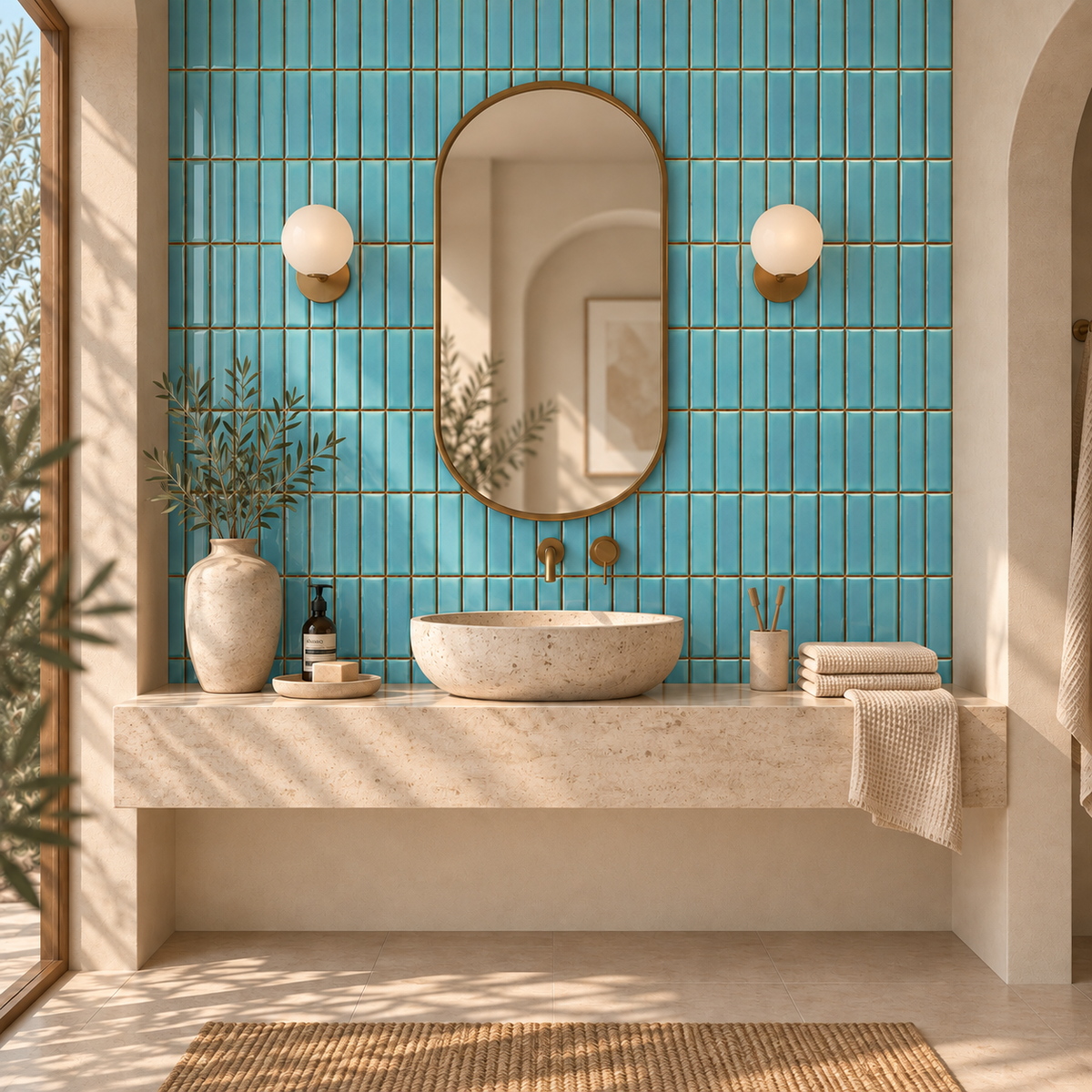 Mosaïque en Céramique Émaillée – Bleu Azur Clair – 28,4 × 29,6 cm