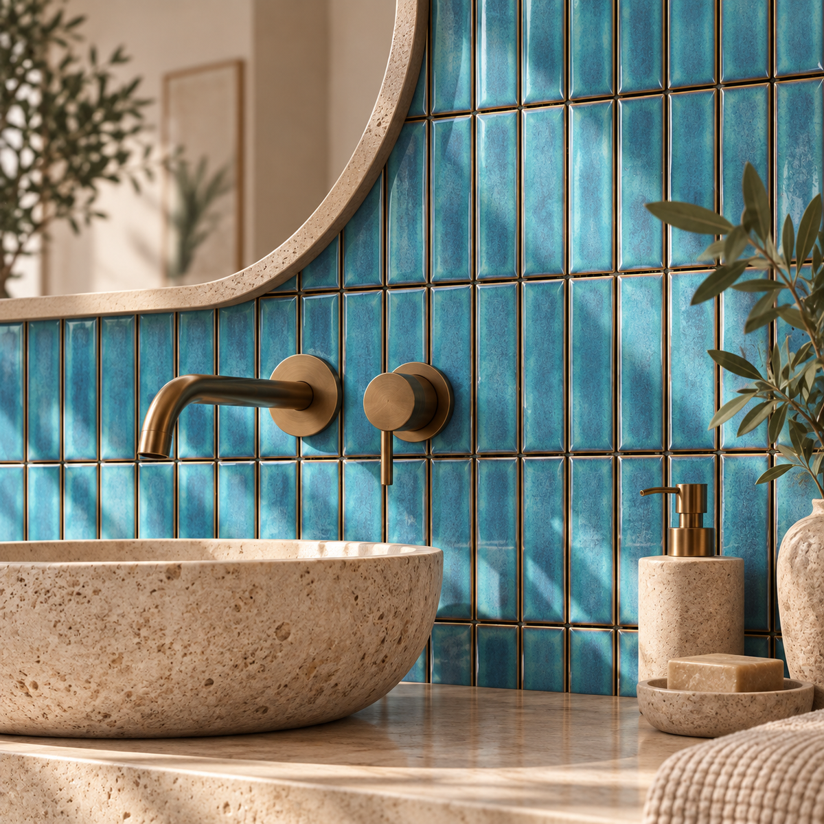 Mosaïque en Céramique Émaillée – Bleu Turquoise – 28,4 × 29,6 cm