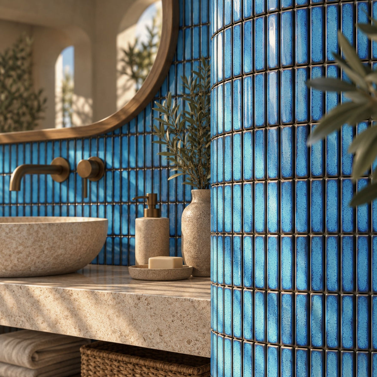 Mosaïque en Céramique Émaillée – Bleu Lagon – 28,4 × 29,6 cm