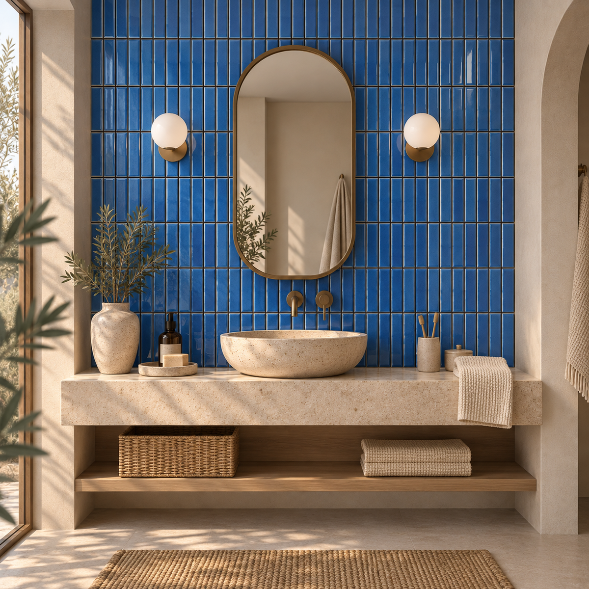Mosaïque en Céramique Émaillée – Bleu Cobalt – 28,4 × 29,6 cm