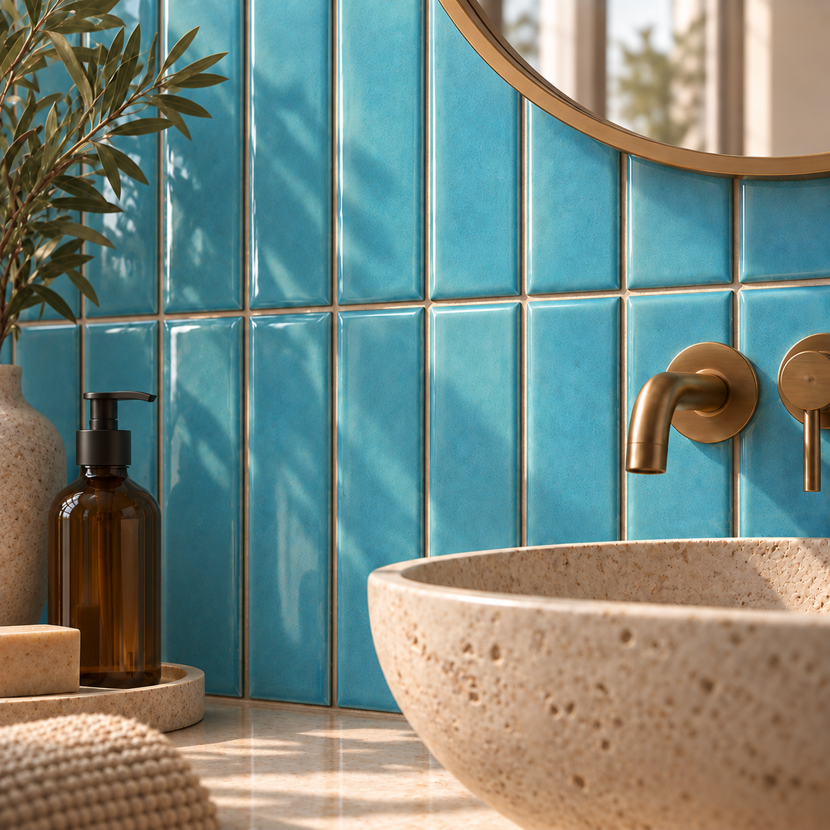 Mosaïque en Céramique Émaillée – Bleu Azur Clair – 28,4 × 29,6 cm