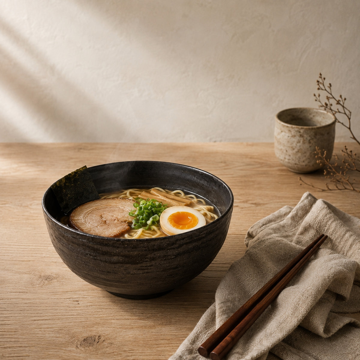 Handcrafted ceramic bowl, shaded black with ink effect – Ø20 cm