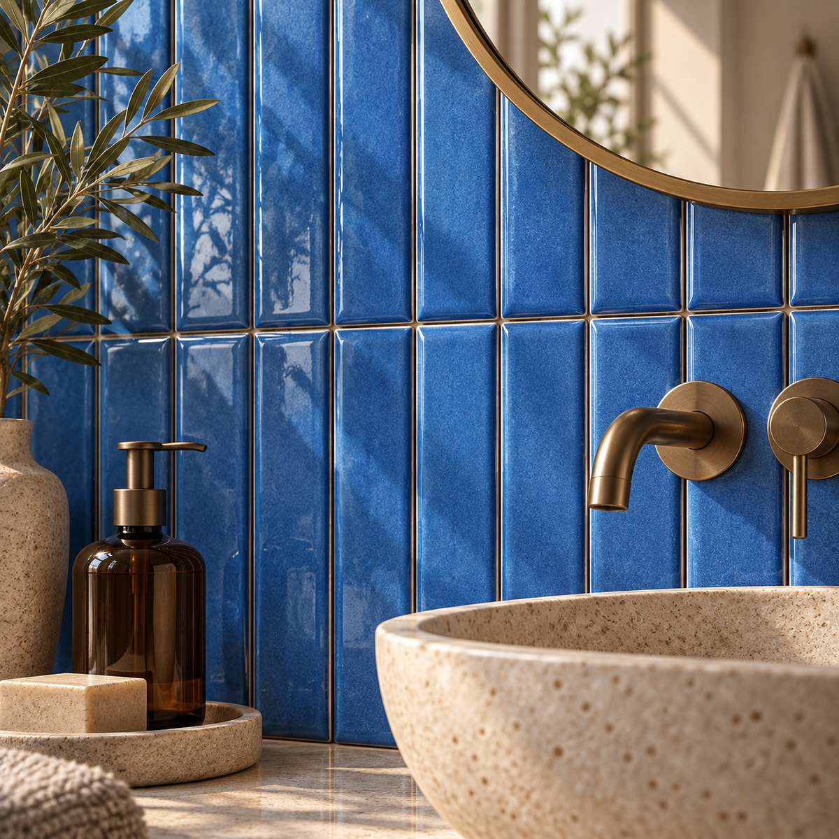 Mosaïque en Céramique Émaillée – Bleu Cobalt – 28,4 × 29,6 cm