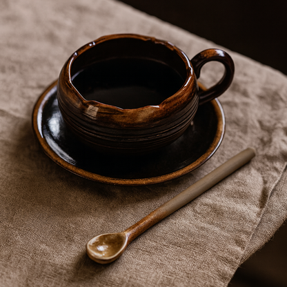 Tasse à Café avec Soucoupe et Cuillère – Collection Dégradé Café (145 ml)