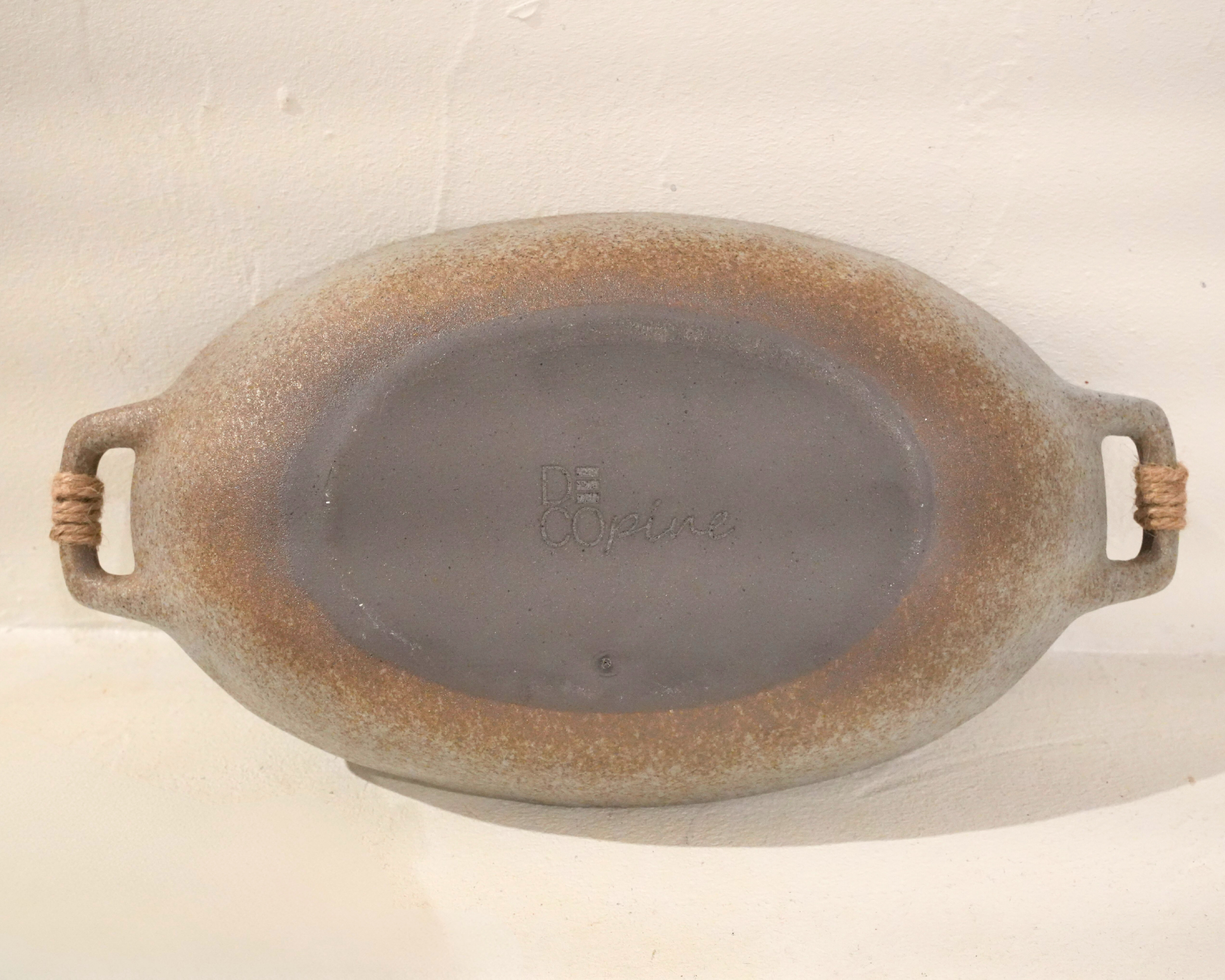 Plateau ovale en céramique grise – Fait main – 27,5 × 15 cm
