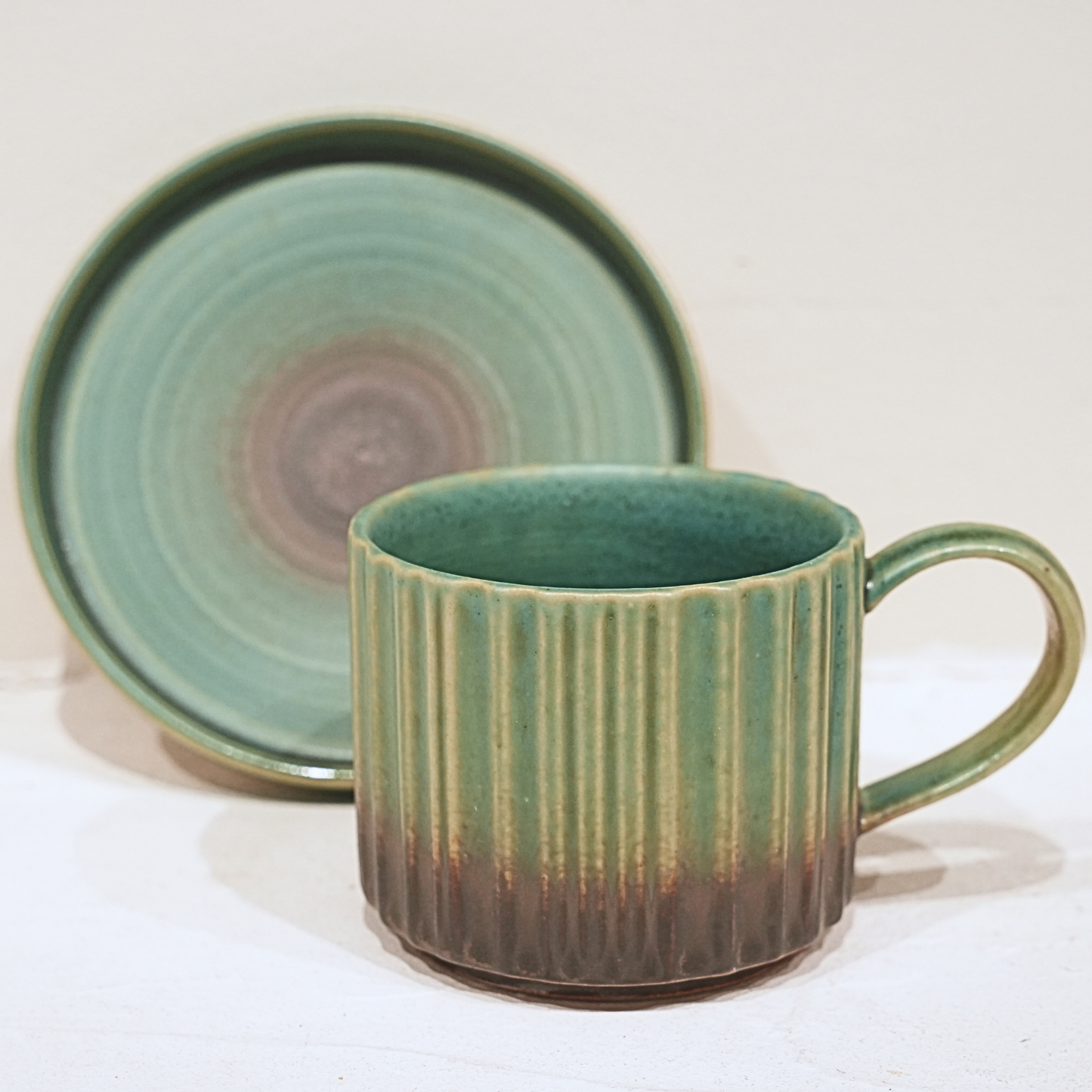 Tasse à Café avec Soucoupe – Collection Vert Paon (250 ml)