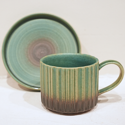 Tasse à Café avec Soucoupe – Collection Vert Paon (250 ml)